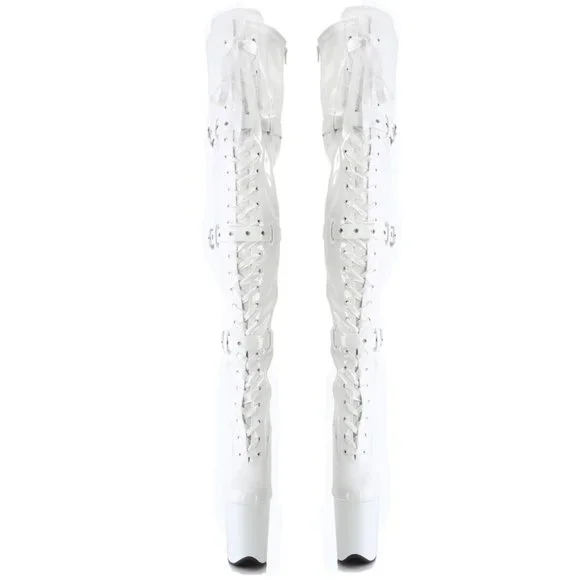 White Patent Stretch Thigh Boots 4